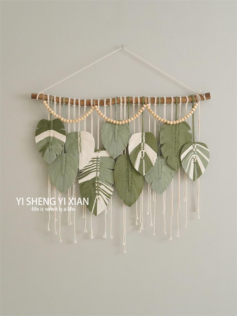 タペストリー壁掛けタペストリー森の葉を織ったタペストリーボヘミアン手編み羽壁装飾メーターボックスブロック装飾吊り下げ