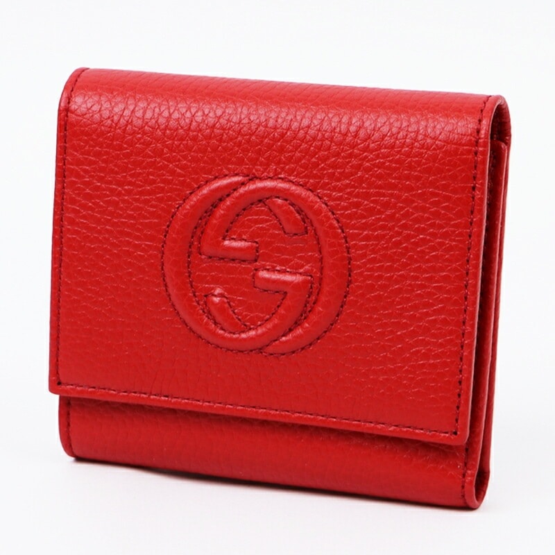 GUCCI 598207 A7M0G 6523 ソーホー 三つ折り コンパクトウォレット レザー Red 赤 レッド SOHO compact wallet 3つ折り財布 コンパクト財布 メンズ レデ