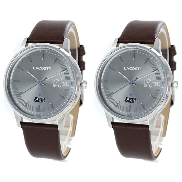 LACOSTE ラコステ 腕時計 手表 ペアウォッチ 同じサイズ 41ミリ シルバー グレー ダークブラウン レザー 革ベルト 20110332011033 誕生日プレゼント ポイント消化