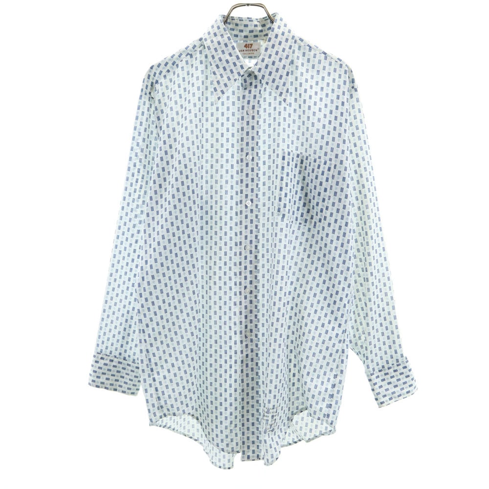 ヴァンヒューゼン 70s ヴィンテージ 総柄 長袖 シャツ 16 1/2 35 ホワイト×ブルー系 VAN HEUSEN メンズ