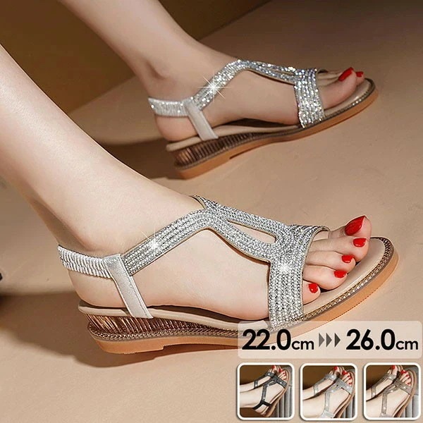 【新作登場】ビジューきらきらサンダル ヒール3cm リゾートサンダル オシャレ きれいめ かかとあり 小さいサイズ 大きいサイズ 旅行 リゾートサンダル オープントゥ ゴールド シルバー ブラック2