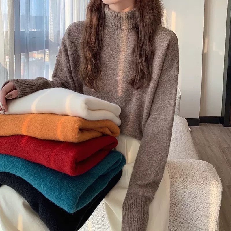 トップス デート カットソー ニットソー セーター 白トップス 袖あり 長袖 萌袖 ハイネック タートルネック スリム タイト 細身 ストレート Iライン リブ リブニット ニット ウール かわいい