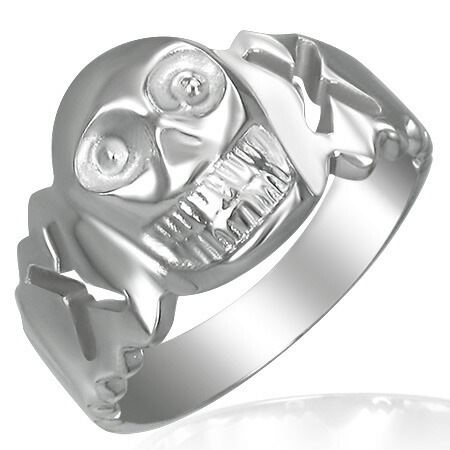 スマイリースカルステンレスリング（RMT049）指輪 28号 笑顔のドクロ 笑ってる髑髏 ガイコツ 骸骨 サージカルステンレス316L 男性 女性 プレゼント アクセサリー r0543xxxxxxxx