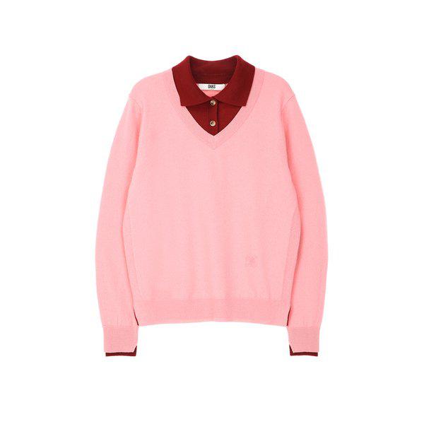 [26SS] ピンクシャツカラーVネックウール100ニットDLSW6A115P2