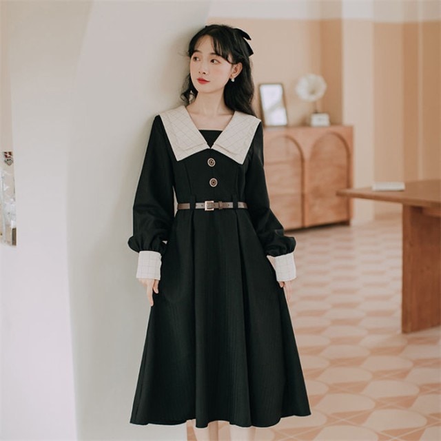 S-XL レトロ ワンピース レディース レトロワンピース 春秋冬 膝丈 ワンピース 可愛い