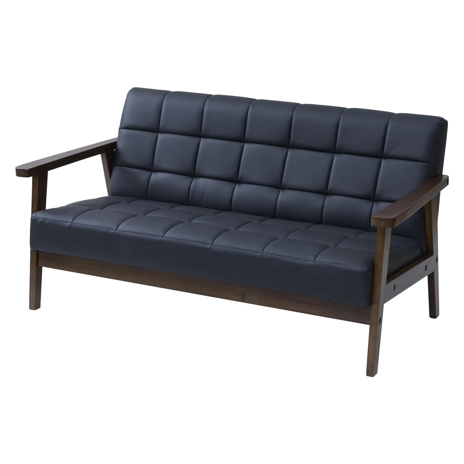 [山善] ソファ 2人掛け レトロ調 合皮 肘付き かんたん組立 一人暮らし シンプル おしゃれ 幅135×奥行70×高さ68.5cm ブラック FMS-135(BK)