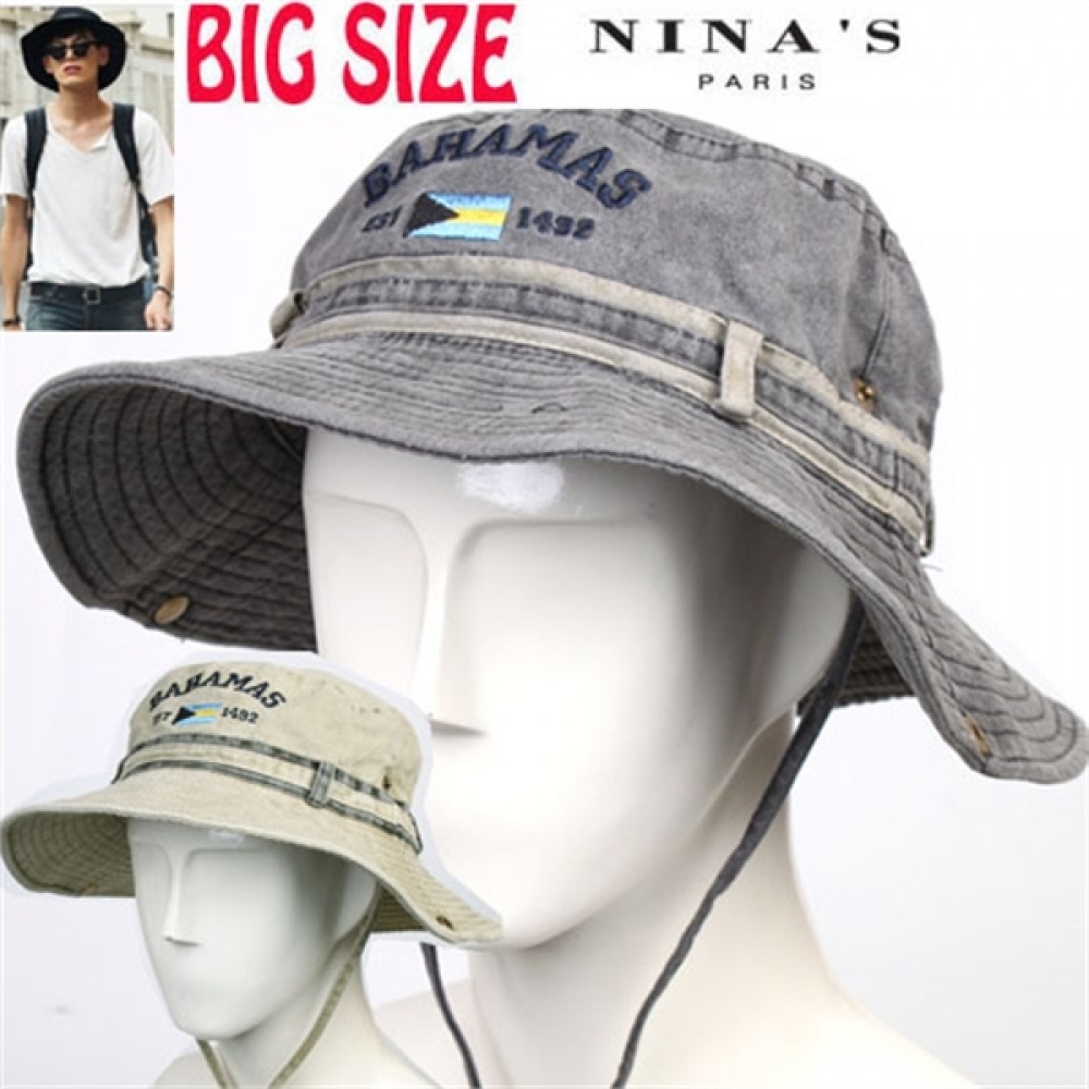 (Ninaspari) ビッグサイズ_ビンテージウォッシュコットンメンズブリムハット (9SS136)