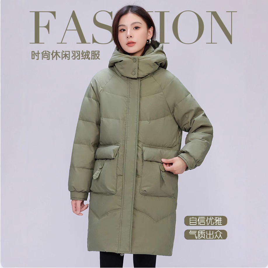 レディース ミドル丈 ゆったり ホワイト ダック ダウンジャケット 2025年冬新作 厚手 ゆったり カジュアル 暖かい 膝上丈ジャケット 5,284円