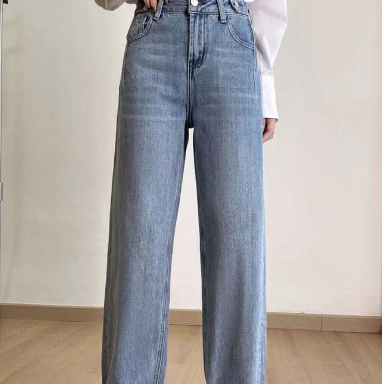 デニム パンツ ボーイズ ストレート Iライン ハイウエスト かわいい 大人可愛い シンプル カジュアル ラフ ボーイッシュ オールシーズン 学生 デート お出かけ S M L ブルー