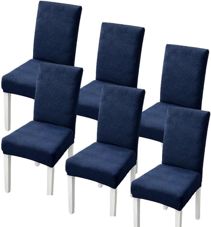 椅子カバー チェアカバー 背もたれあり 伸縮 洗える ノーアイロン 取り外し可能 無地 オフィス 家庭 ホテル レストラン Ｍx６枚(ダークブルー, Ｍx６枚)