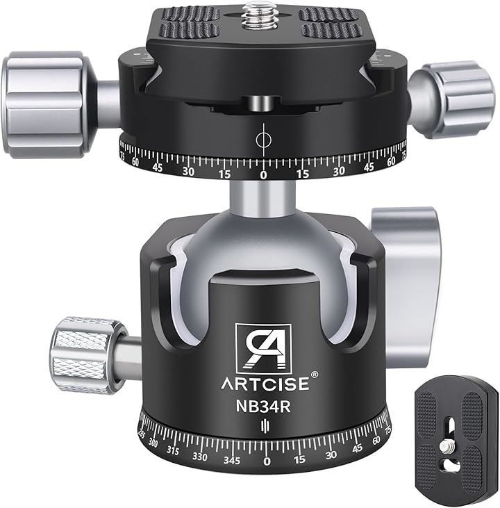 アルカスイス互換 34mm 低重心 ボール雲台 CNC精密加工 アルミ ダブル360度回転パン パノラマ ボールヘッド クイックシュー 自由雲台 一眼レフ/DSLR/カメラ用 最大耐荷重 5,202円