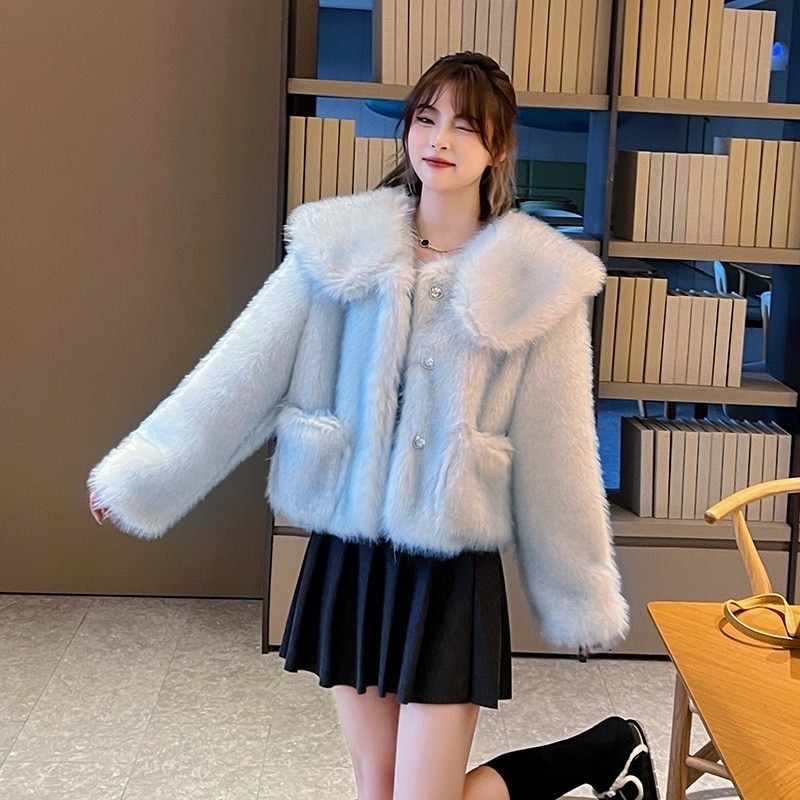 アウターファー毛皮アウタージャケット 厚手 裏起毛ファッション ショット丈 気質 ジャケット おしゃれ AWアウター 開き襟 なリプニット 皮毛一体