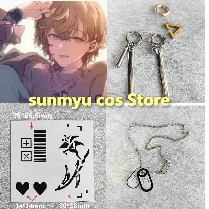 にじさんじ バーチャル ChroNoiR 叶 イヤーリング＋ネックレス＋タトゥー コスプレ道具 アクセサリー