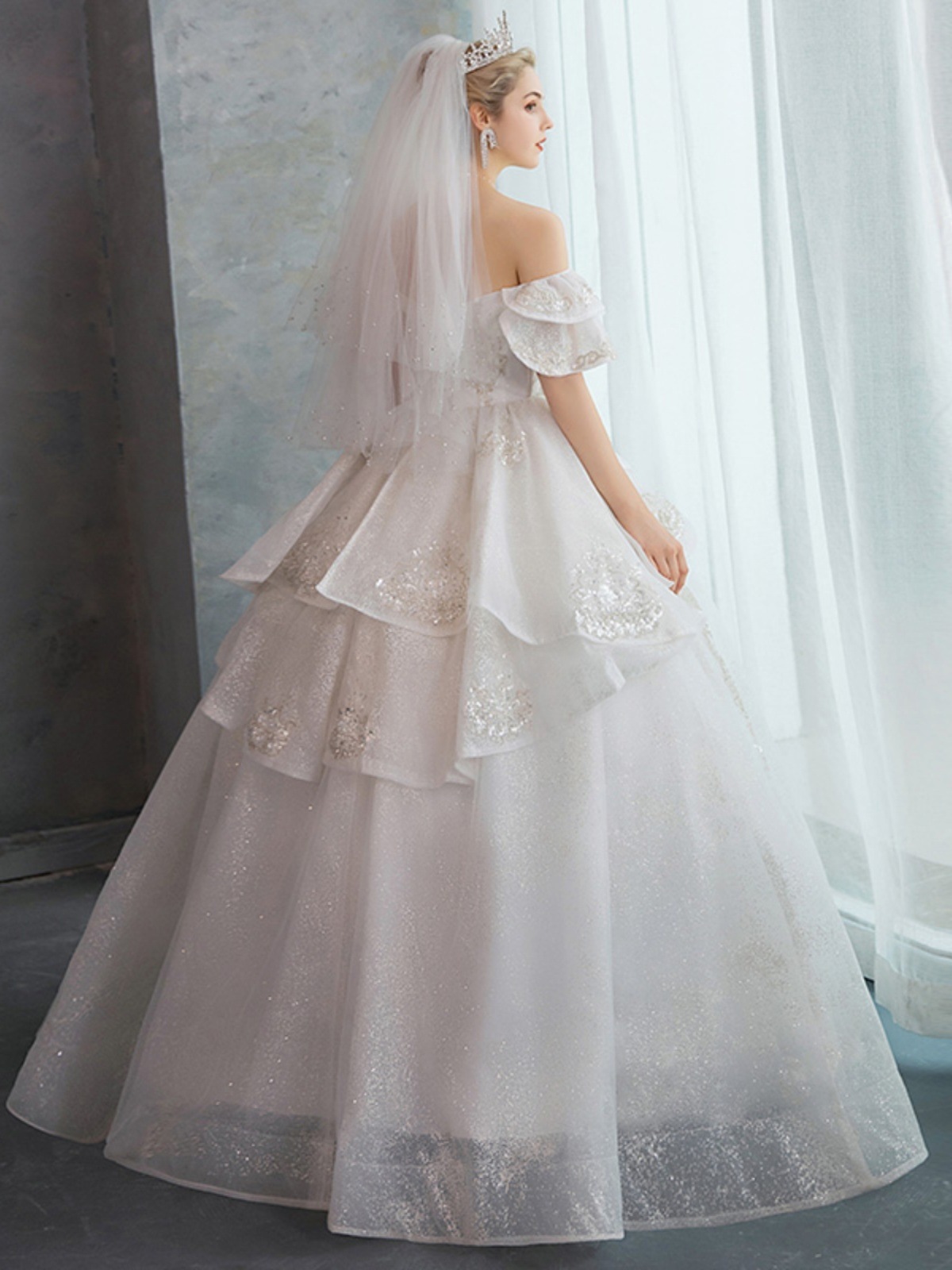 2025年花嫁向けワンショルダーウェディングドレス小柄頑丈宮殿風アームカバープラスサイズ