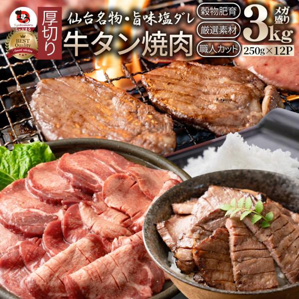 牛肉 肉 牛タン 塩ダレ 3kg 250g×12P 厚切り 約24人前 お中元 ギフト 食品 プレゼント お祝い 食品 送料無料