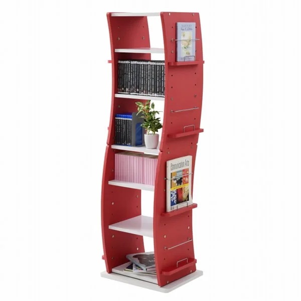 360度回転 コミックラック 本棚 FWD-0209-WHRD ホワイトレッド