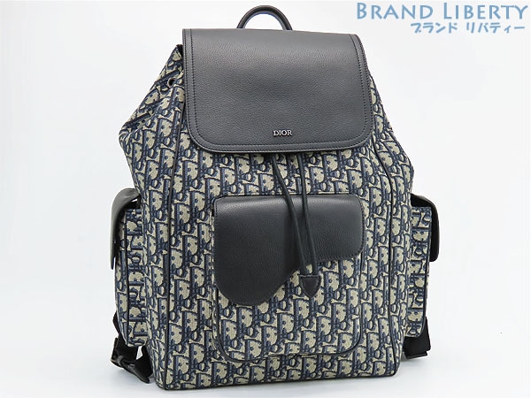 新古品クリスチャンディオールトロッターオブリークジャカードサドルバックパックリュックサックネイビーベージュ