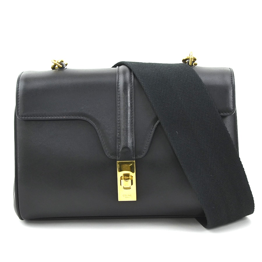 セリーヌ CELINE ショルダーバッグ ティーン ソフト16 レザー/キャンバス ブラック ゴールド レディース e59257g