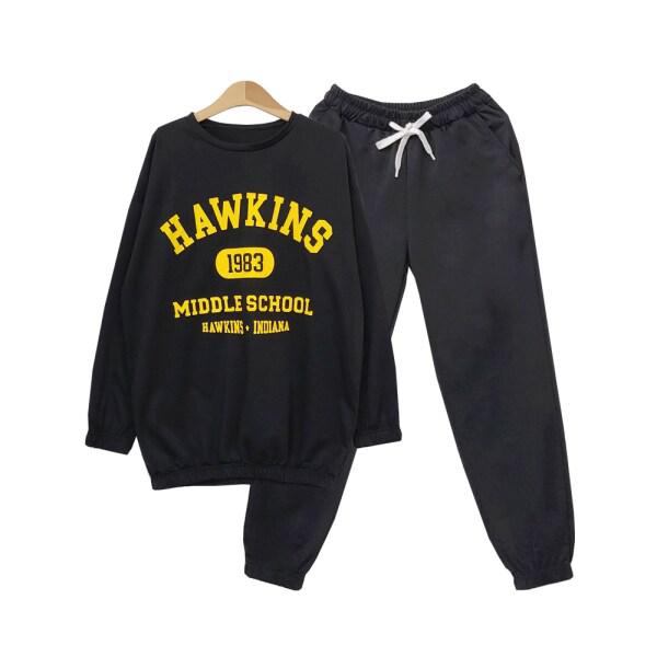 メンズ ホーキンス ニット バンディング パンツ スラックス トレーナー 長袖Tシャツ ジョガー 上下セットDJ-SETA-SGQQM781M880-ブラック