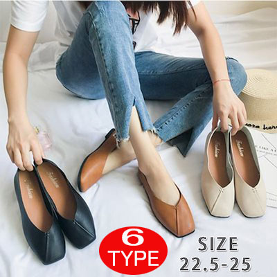 バブーシュでトレンドスタイルにご予約いつものコーデに合わせられますスクエアヘッドフラットパンプスご