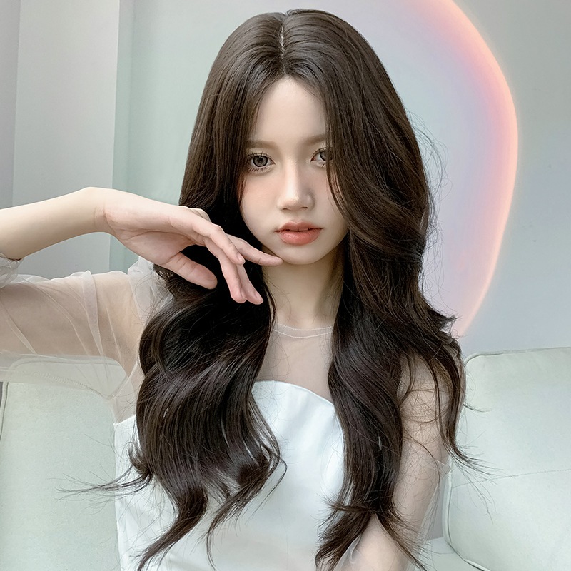 ウィッグ レディース ミッドセクション ロングヘア エアバング ビッグウェーブ 手編み フロントレース ナチュラル ふんわり巻き毛 フルヘッドギア