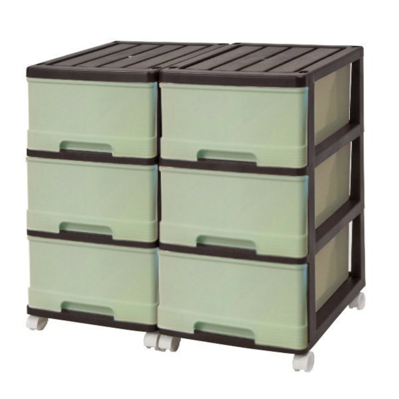 収納ケース プラスチック 引き出し 深型３段 ２個組 おしゃれ チョコミント キャスター付き