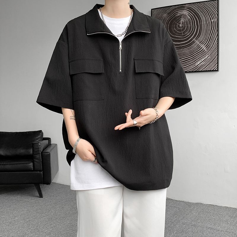 [本日限り激安SALE]トップス 半袖カジュアルゆったり メンズtシャツハーフジッパー 夏日新作 【人気No.1】最安値挑戦！ 品質良い