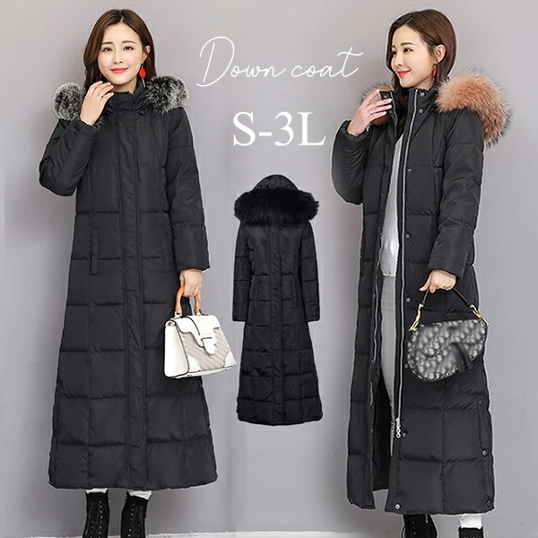 ファー Aライン 帽子付き ダウンコート ベンチコート 超ロング レディ レディース ダウンジャケット フード 撥水 ファー付き 着痩せ 大きいサイズ 黒 ベンチブラック 厚手 冬服 防寒着 おしゃれ