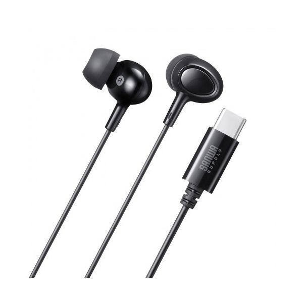（まとめ） サンワサプライ USB Type-C イヤホンマイク 1.2m ブラック MM-HSTC04BK 1個 [x2セット]
