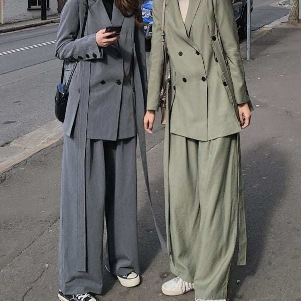 セットアップ ジャケット 上着 スーツ ワイドパンツ ビッグシルエット レトロ マニッシュ ツータック 袖あり 長袖 上下セット 2点セット ツーピース 大人可愛い きれいめ シンプル lsu0021