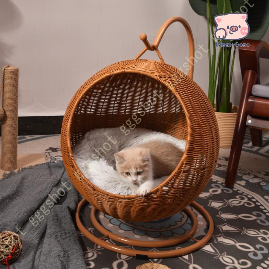 即納 籐製 キャット ハウス ちぐらタイプ 猫小屋 猫ベッド キャットハウス 猫ベッド ペット用ベッド 小型犬ベッド ウレタンクッション付き 夏用 猫ちぐら ドーム