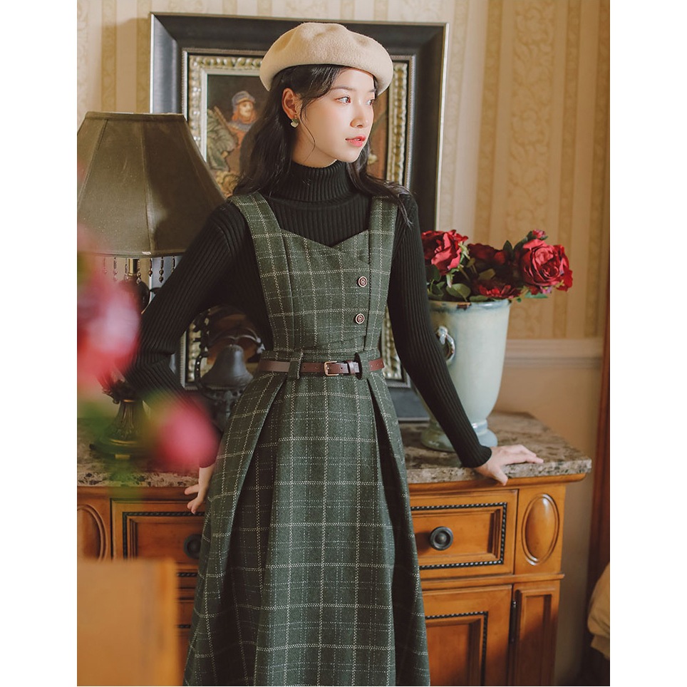 フランスの気質スーツウールストラップスカート女性秋と冬2024年秋と冬コート下着ドレス