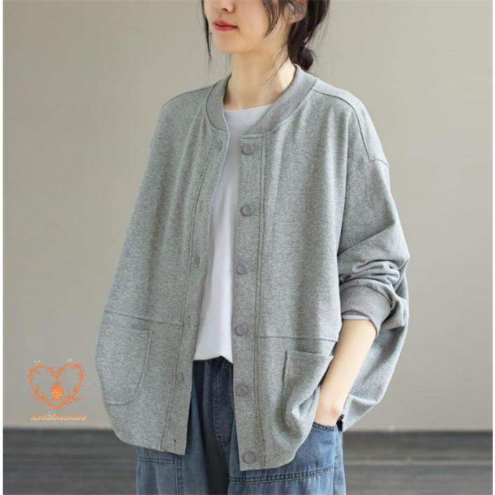 スタジャン パーカー レディース スウェット カーディガン トレーナー カジュアル ジャケット 春 秋 コート 羽織り コート 大きいサイズ アウター