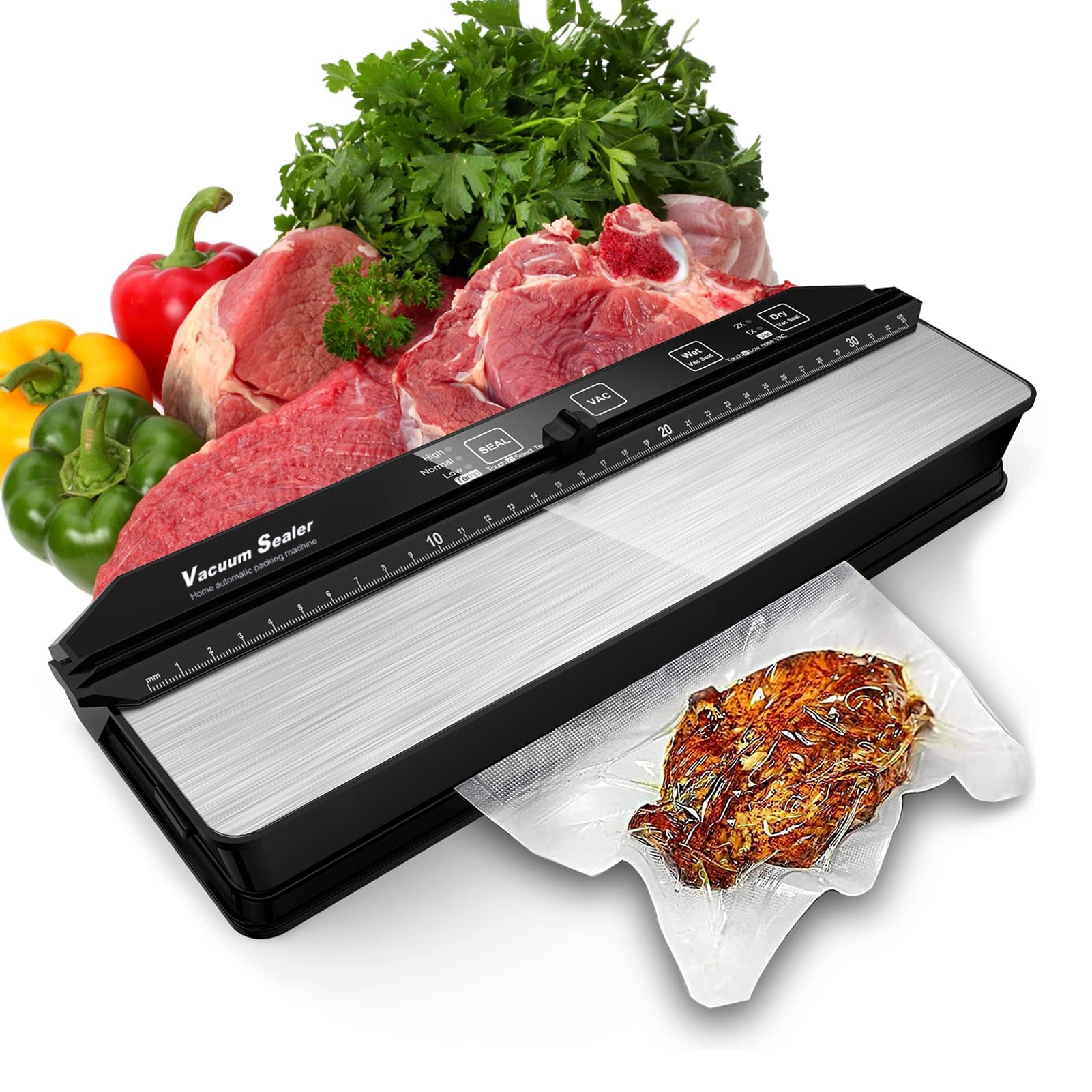 【鮮度長持ち】空パック機 家庭用フードシーラー 7 mm熱線幅 ダブルポンプ 強力脱気 多機能真空パック機器 小型 自動真空シーラー 乾湿対応 脱気シーラー 専用カッター付き 15枚真