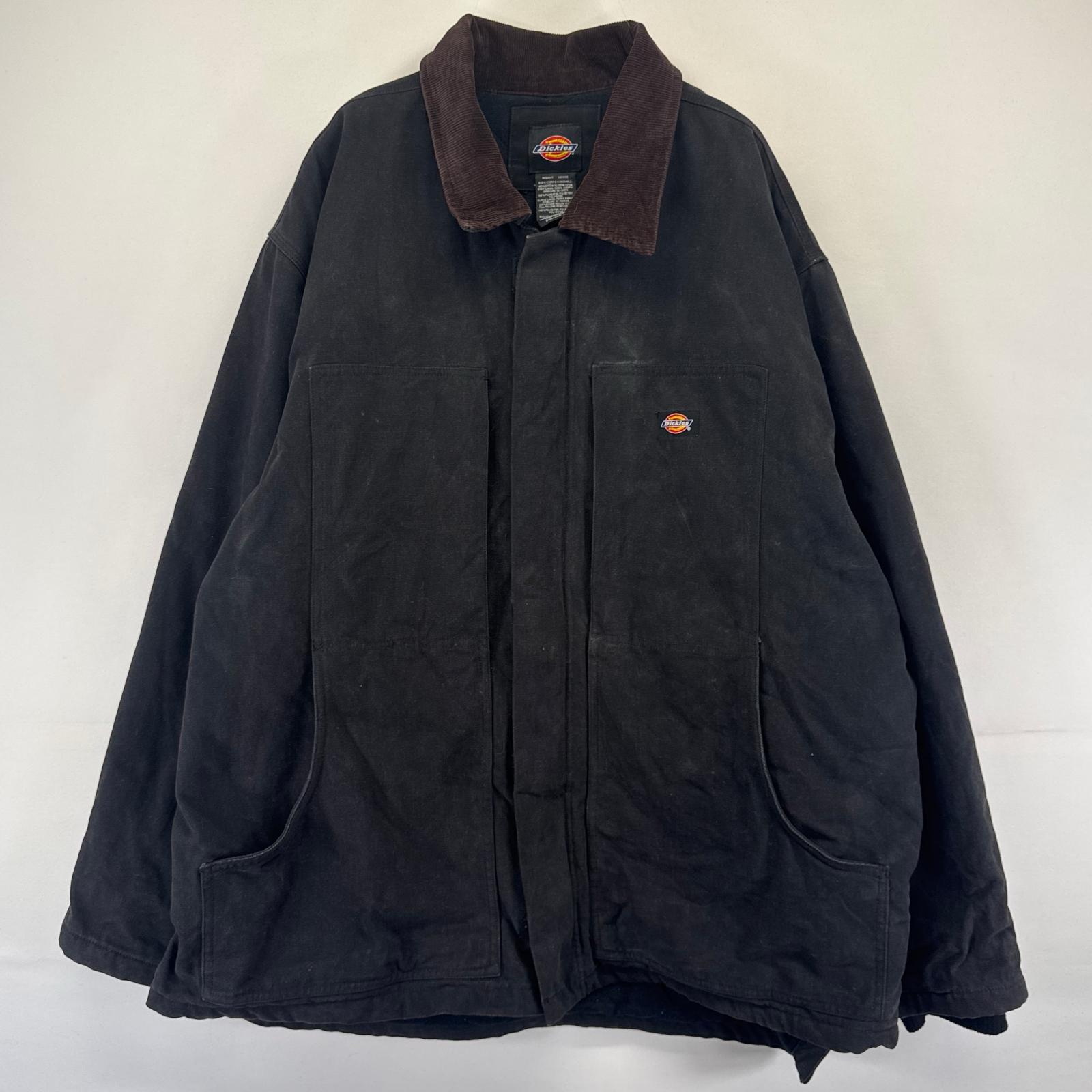 古着 ダック ジャケット フルジップ ワンポイントロゴ ワーク カバーオール 2XL ブラック系 メンズ