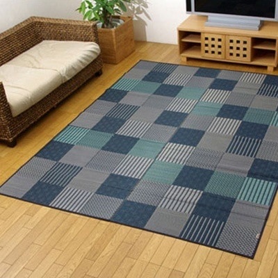 イケヒコ・コーポレーション 純国産 袋織い草ラグカーペット 『京刺子』 ブルー 約191×250cm 1706880 【送料無料】