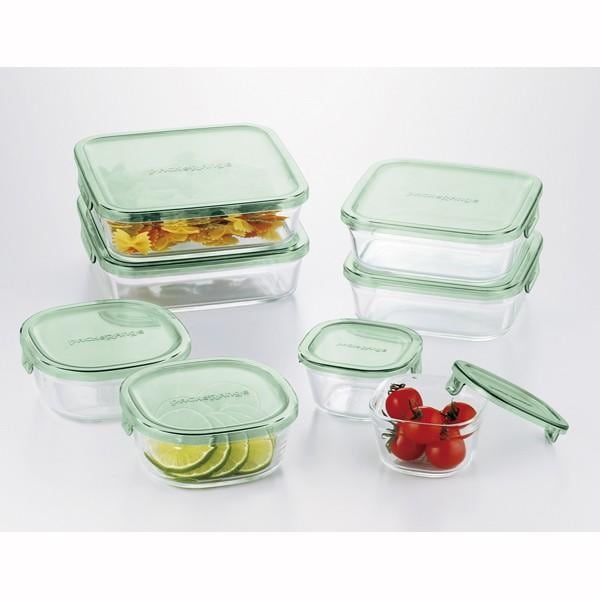 耐熱ガラス保存容器 蓋 フタ付き 8点セット グリーン