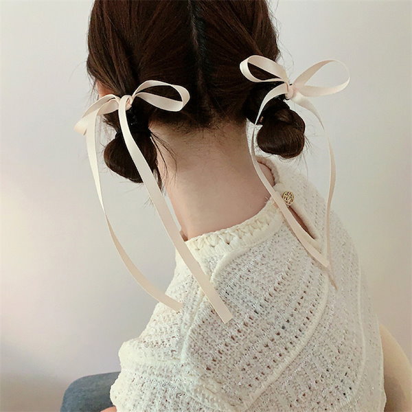 Qoo10] ロングリボン ヘアクリップ2点セット ク