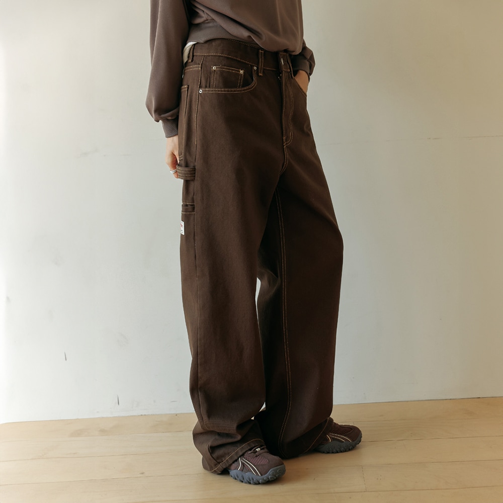 デイアンコットンカーペンターステッチワイドパンツ