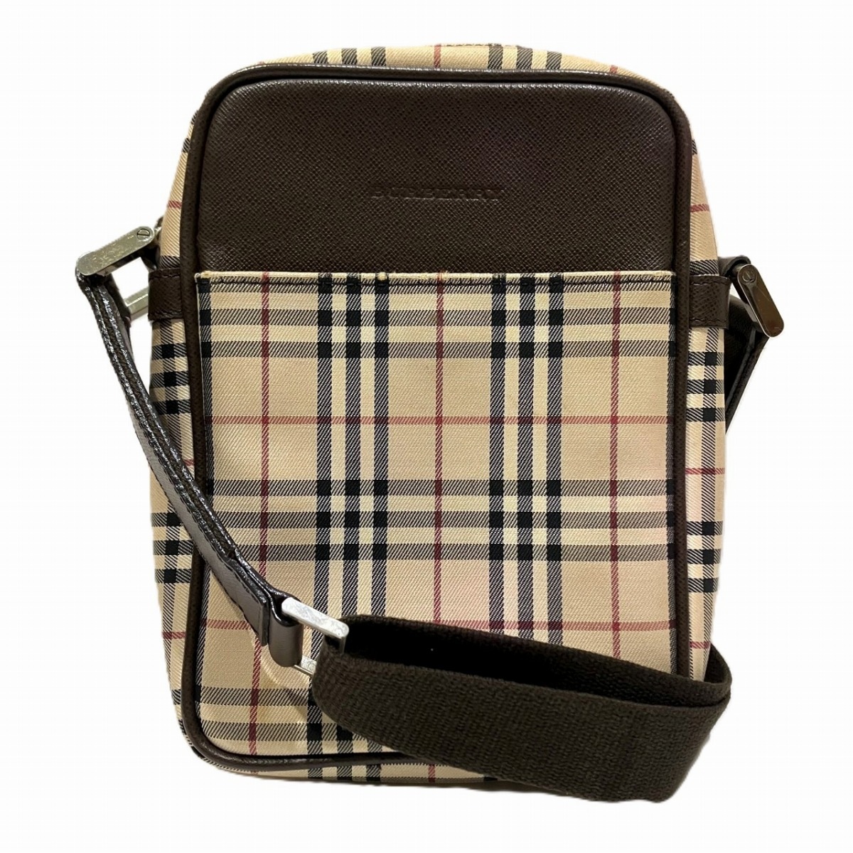 バーバリー ノバチェック ショルダーバッグ キャンバス レザー レディース 中古