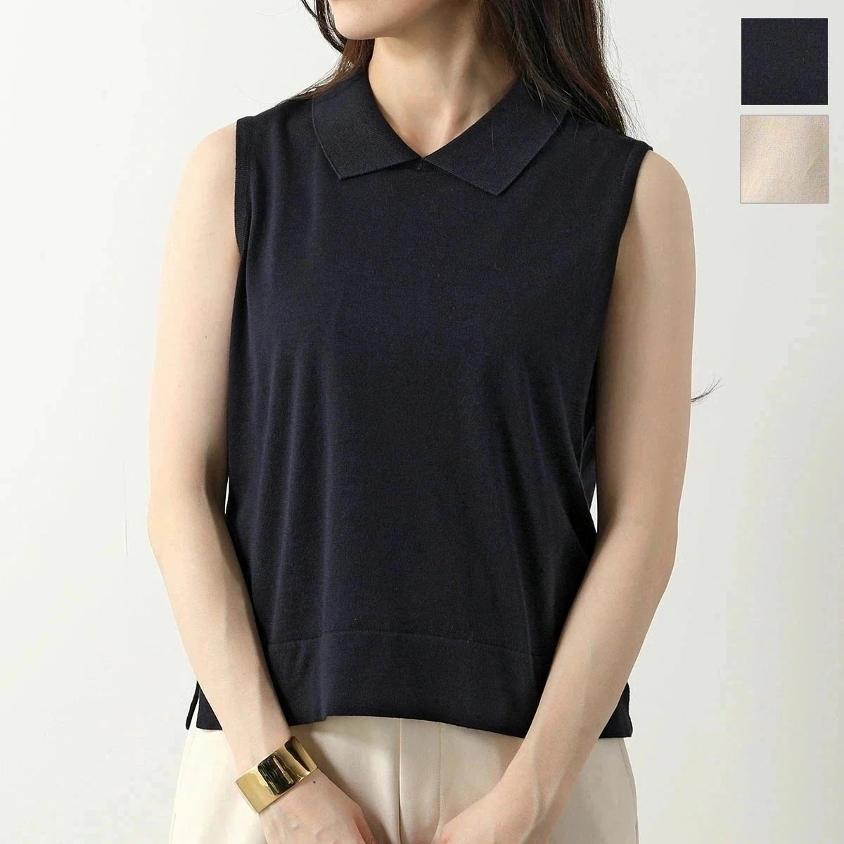 JOHN SMEDLEY ジョンスメドレー ニット GENNIE ジーニー 30G レディース ノースリーブ ポロシャツ コットン 無地 カラー3色