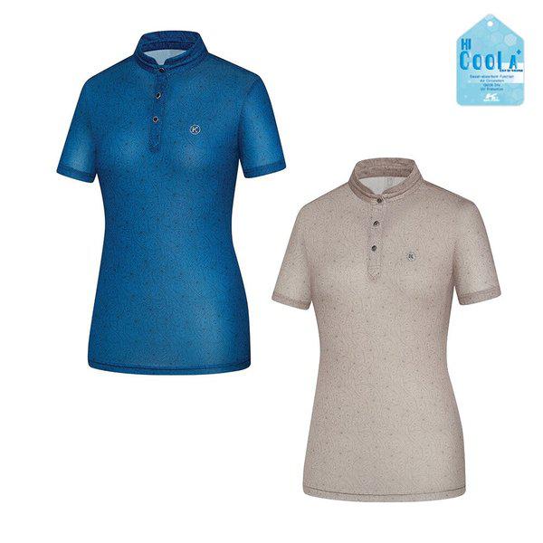 女性ハイクールほのかなフラワープリント登山半袖カラーTシャツ KSC485TT9W