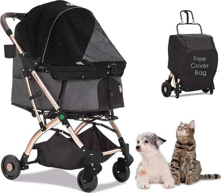 ペットカート 犬 バギー 4輪 犬用かーと 小型犬 中型犬 猫 多頭 ペットキャリーカート ワンタッチ折り畳み コンパクト収納 自立式 ペットバギー 犬介護用 (ブラック（G131）)