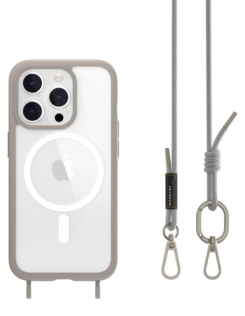 【MagEasy】 iPhone15Pro 対応 ケース ストラップ/MagSafe マグネット 付/耐衝撃 米軍 MIL規格 クリア 耐衝撃ケース 斜めがけ 首掛け 肩掛け スマホショルダー スマホ