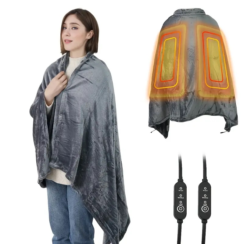 USB電気ヒーティングブランケット着用可能なショールと保温カバー オフィス＆アウトドアキャンプ用 - グレー/ピンク159.77 x 84.84 cm, キャンプ用ポータブルヒーター,高級充電式ヒ