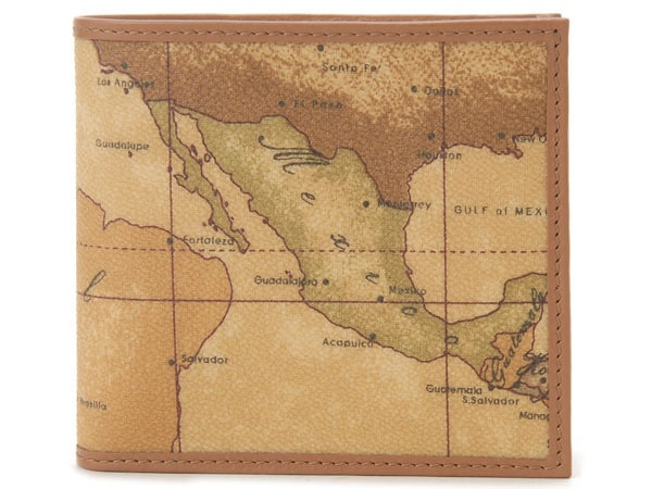 PRIMA CLASSE CW103-6000-0010 プリマクラッセ 二折小銭財布 ベージュ（地図柄）/キャメル/ゴールド /裁断面により柄がそれぞれ異なります
