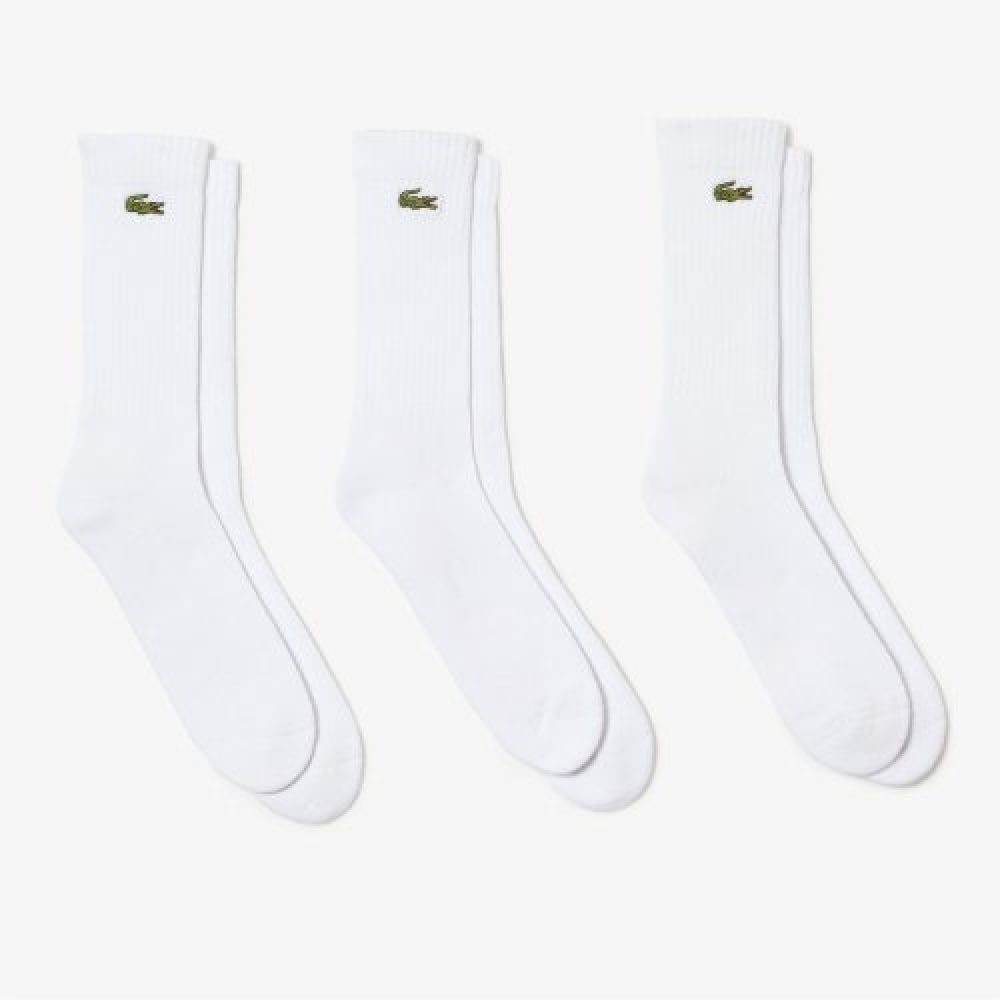 LACOSTE メンズ 3パックロングレングススポーツソックスセット [ホワイト]