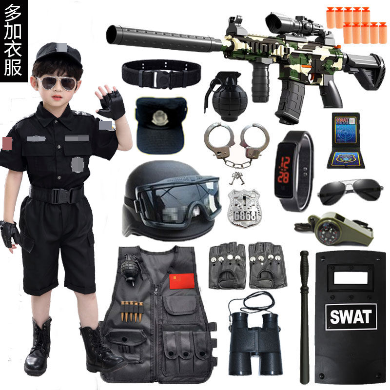 子供用おもちゃの銃セット小型特殊警察玩具ソフトバレットガン小型警察官少年特殊警察服半袖フルセット