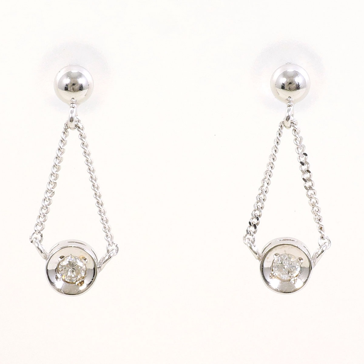 K14 14金 WG ホワイトゴールド ピアス ダイヤモンド（ct刻印なし） 総重量約0.7g 中古
