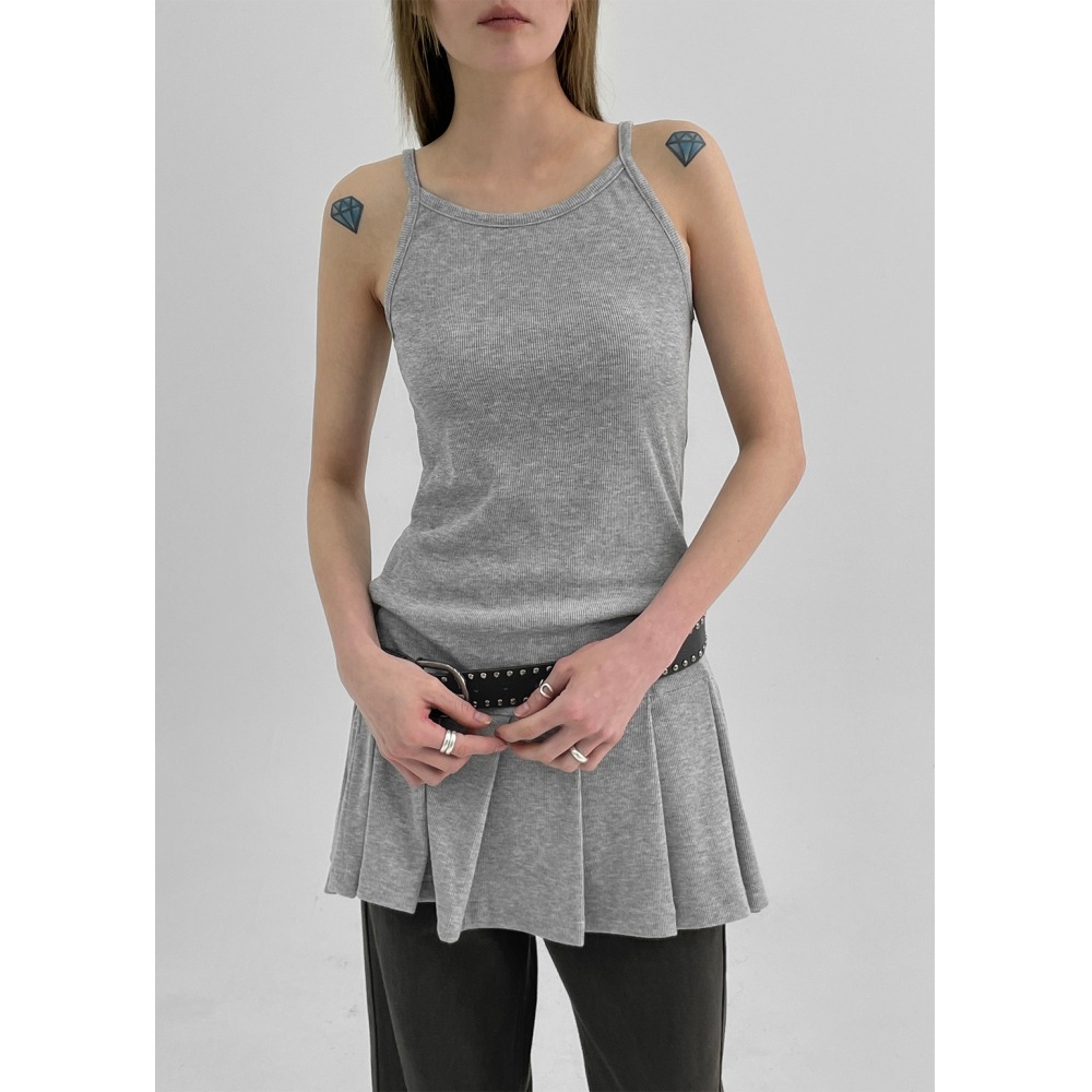 ブラックアップ 春新作 デンブラン プリーツレイヤードノースリーブワンピース